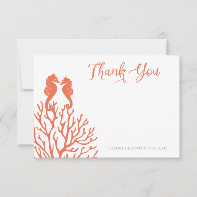 Coral Seahorse Thank You Card (Front)