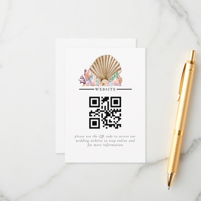 Coral & Seashell beach Wedding Enclosure Card (Front/Back In Situ)