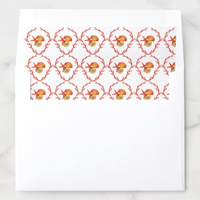 Coral & Seashell Beach wedding Envelope Liner (In Envelope)