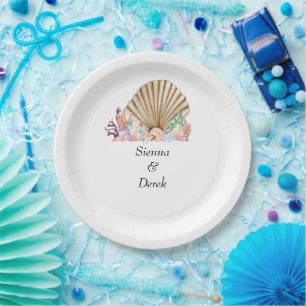 Coral & Seashell beach Wedding Paper Plates