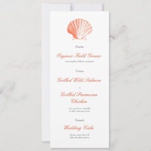 Coral Seashell Wedding Reception Dinner Menu Invitation