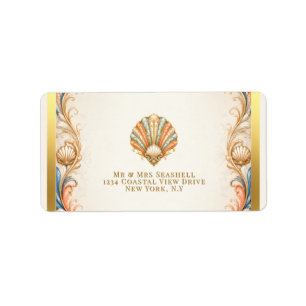 Coral seashell wedding vintage address sticker