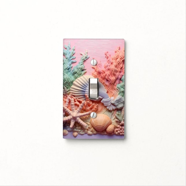 Coral, Seashells Bathroom Light Switch Cover (In Situ)