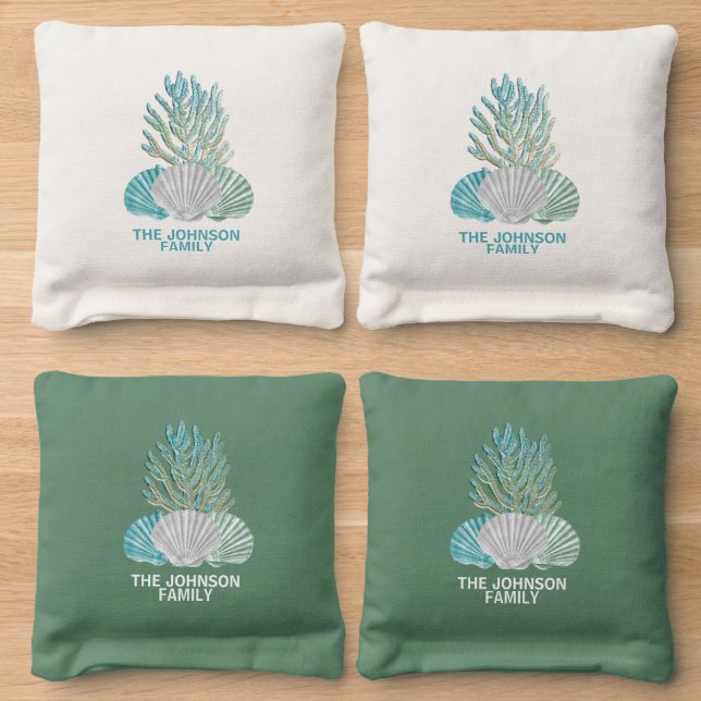 Coral Seashells  Cornhole Bags (Wood)