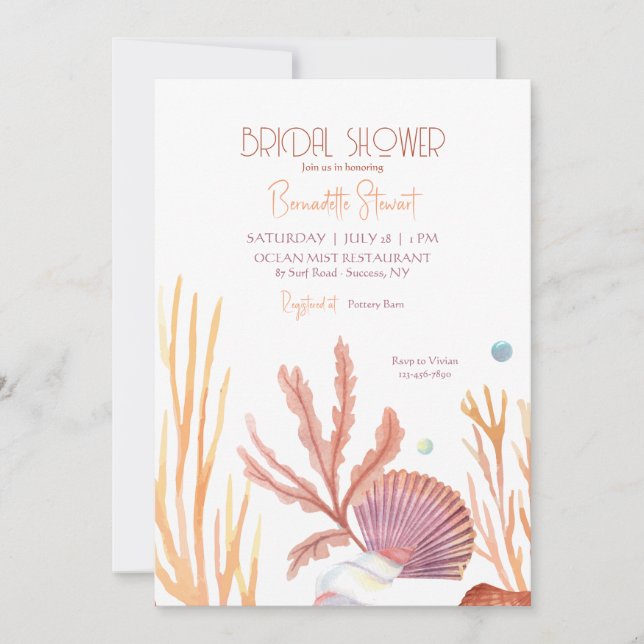 Coral Seashells Invitation (Front)