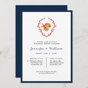 Coral & seashells Rehearsal Dinner Invitation