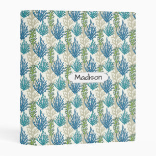 Coral Seaweed Pattern custom name mini binder