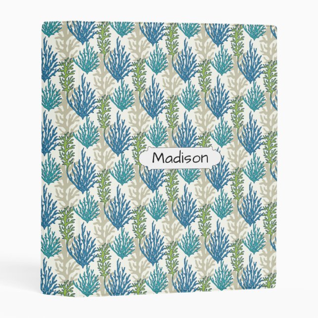 Coral Seaweed Pattern custom name mini binder (Front/Spine)
