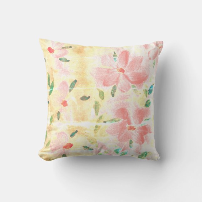 Coral Shabby Chic Floral Throw Pillow (Front)