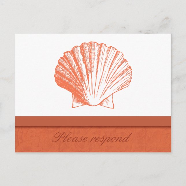 Coral Shell Beach Wedding RSVP Postcard (Front)