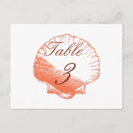 Coral Shells Beach Wedding Table Number Cards