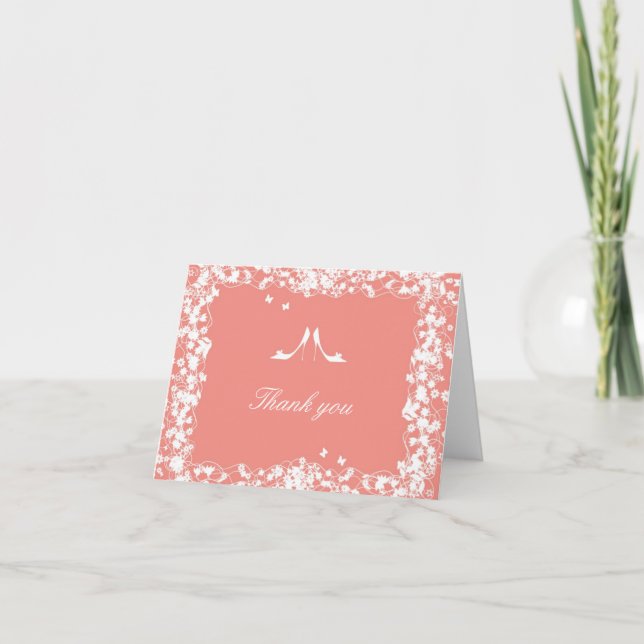Coral Shoes Bridal Shower Thank You Card (Front)