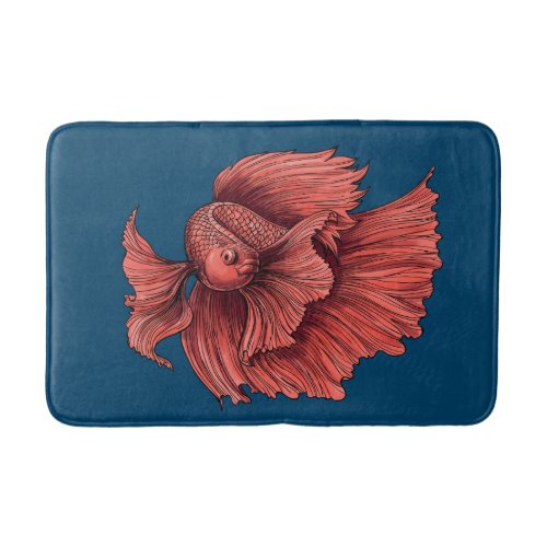 Coral Siamese fighting fish Bath Mat