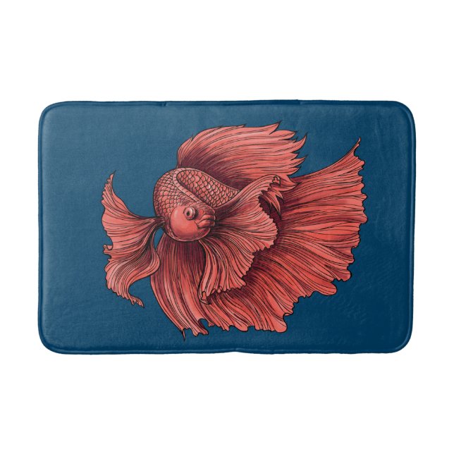 Coral Siamese fighting fish Bath Mat (Front)