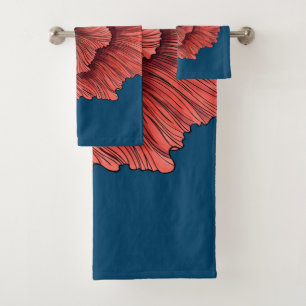Coral Siamese fighting fish Bath Towel Set