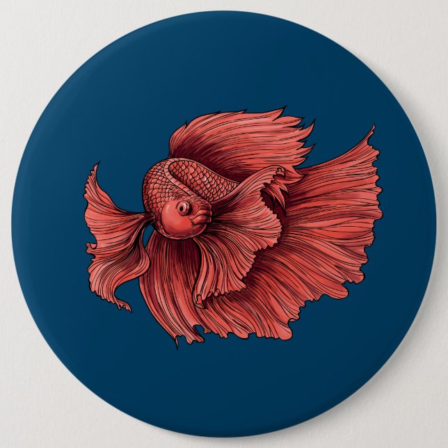 Coral Siamese fighting fish Button (Front)