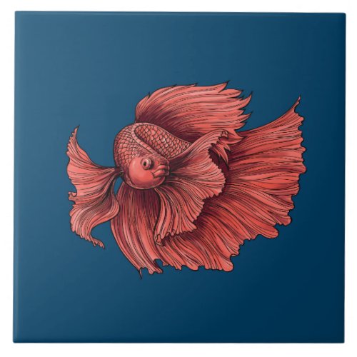 Coral Siamese fighting fish Ceramic Tile