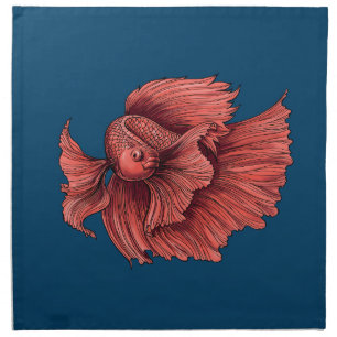 Coral Siamese fighting fish Cloth Napkin