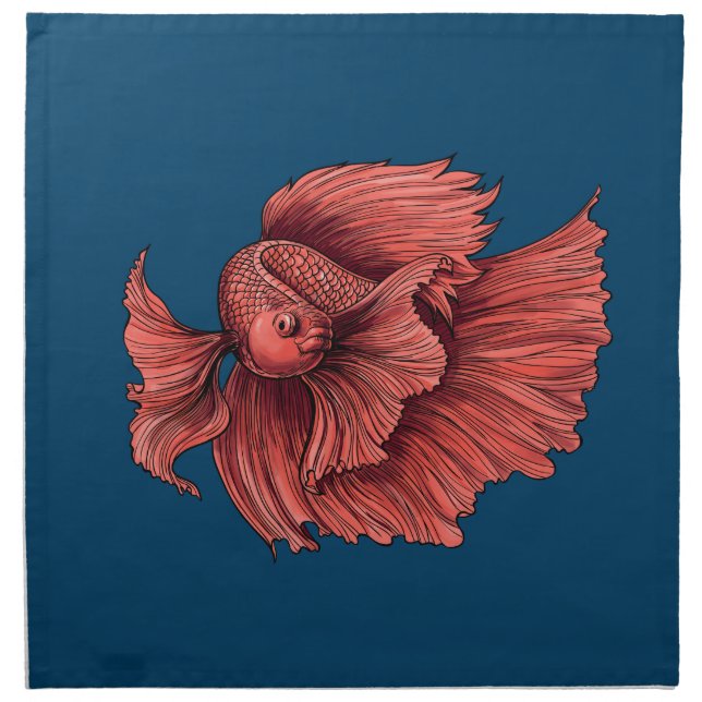 Coral Siamese fighting fish Cloth Napkin (Front)