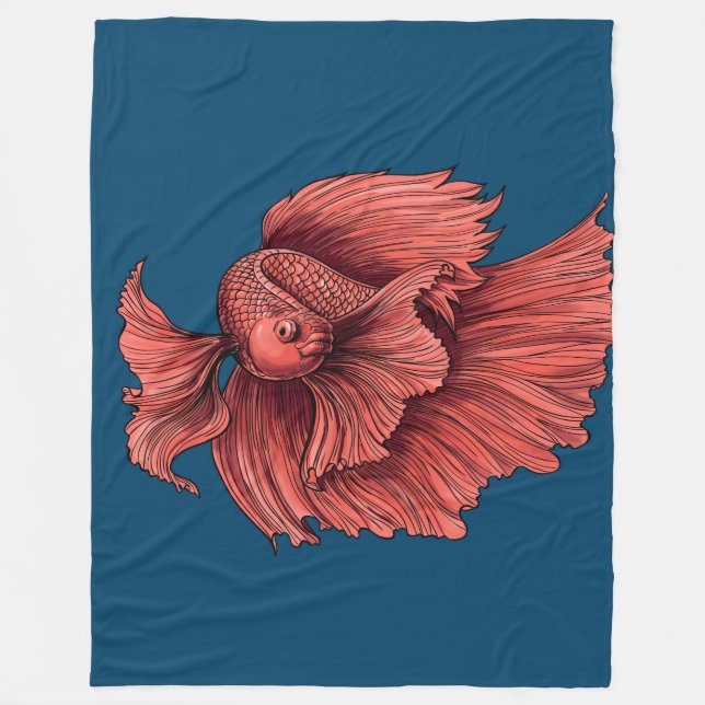 Coral Siamese fighting fish Fleece Blanket (Front)