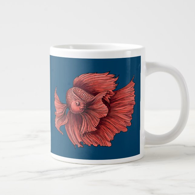 Coral Siamese fighting fish Giant Coffee Mug (Right)