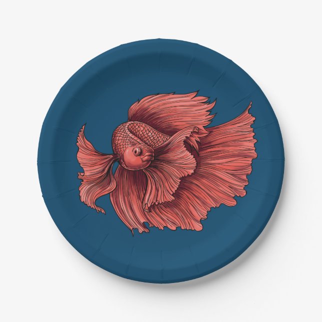 Coral Siamese fighting fish Paper Plates (Front)