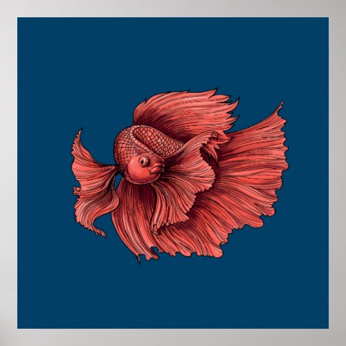 Coral Siamese fighting fish Poster