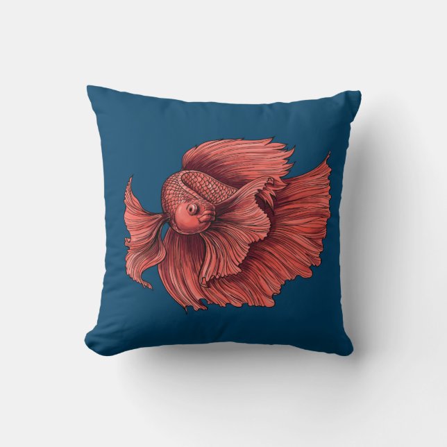 Coral Siamese fighting fish Throw Pillow (Front)