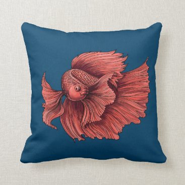 Coral Siamese fighting fish Throw Pillow