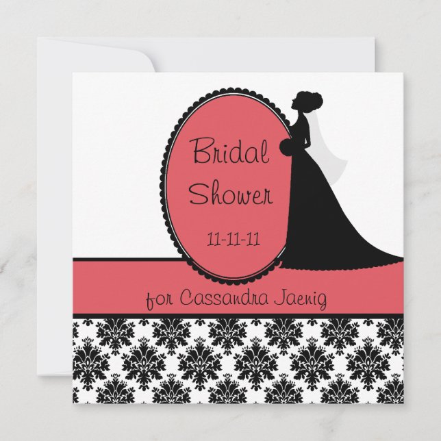 Coral Silhouette Bride Bridal Shower Invitation (Front)