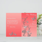 Coral Silver Butterfly Floral Wedding Program 2 (Standing Front)
