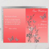 Coral Silver Butterfly Floral Wedding Program 2 (Front/Back)