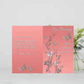 Coral Silver Gray Butterfly Floral Wedding Program (Standing Front)