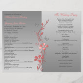 Coral Silver Gray Butterfly Floral Wedding Program (Back)