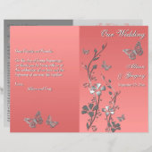 Coral Silver Gray Butterfly Floral Wedding Program (Front/Back)