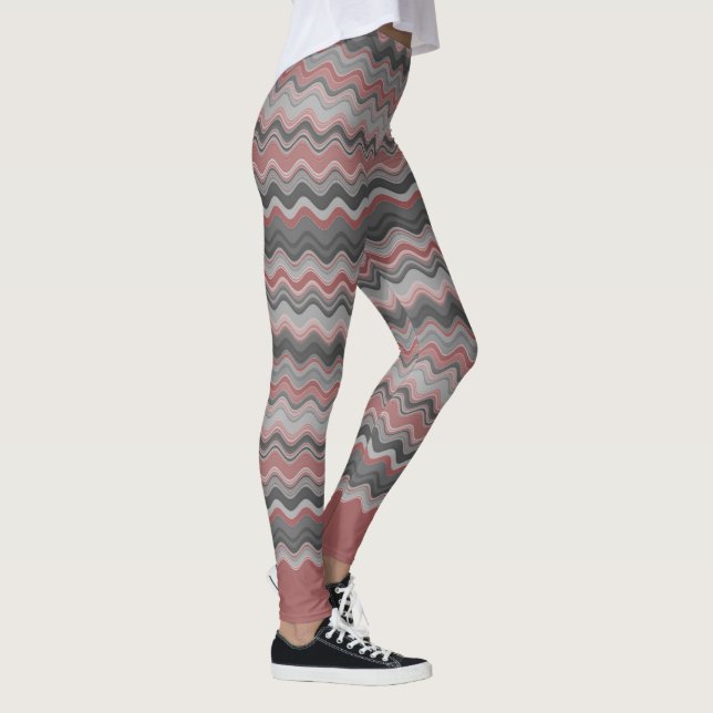 Coral Silver Grey Gray Wavy Pattern Leggings (Right)