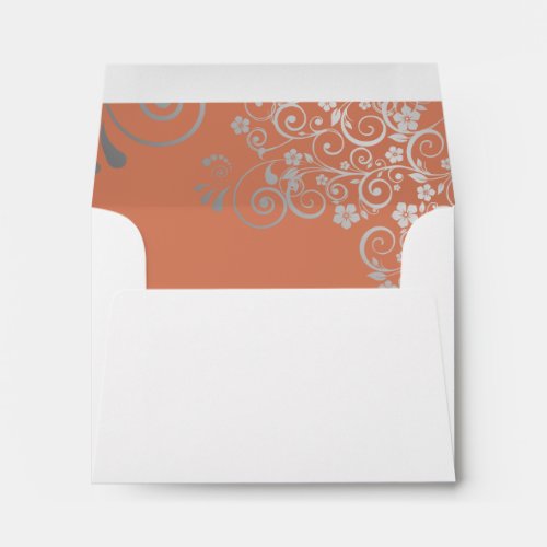 Coral  Silver Lace Inside White Wedding RSVP Envelope
