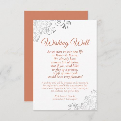 Coral  Silver on White Wedding Wishing Well Poem Enclosure Card