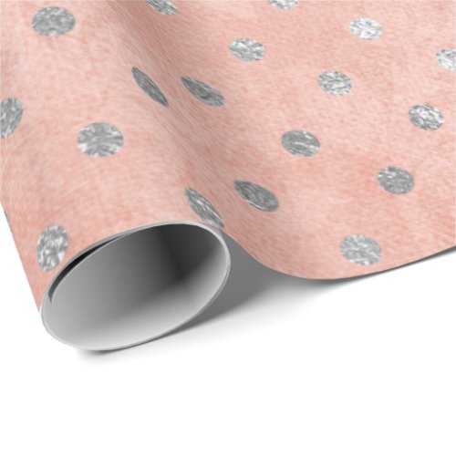 Coral Silver Peach Gray Pastel Metallic Polka Dots Wrapping Paper