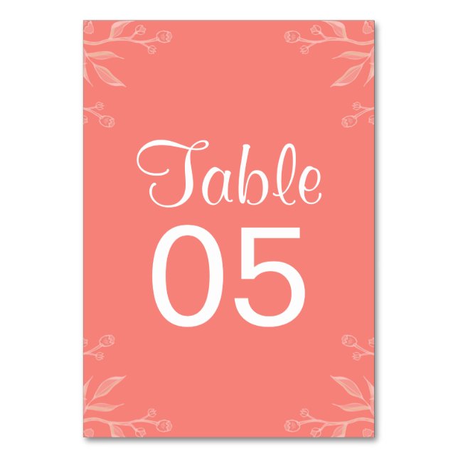 Coral | Simple and Elegant Wedding Table Card (Front)
