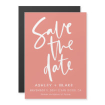 Coral Simple Handwritten Calligraphy Save The Date Magnetic Invitation