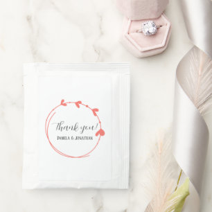 Coral Simple Heart Wreath Wedding Favor Tea Bag Drink Mix