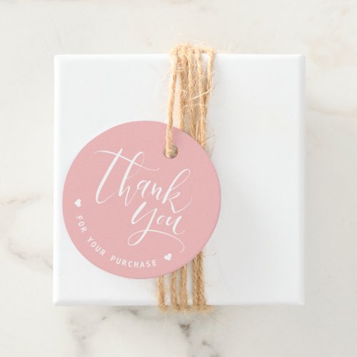 Coral Simple Modern Script Business Thank You Favor Tags