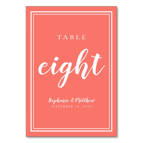 Coral Simple Modern Wedding Table Number Eight