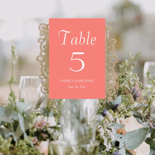 Coral Simple Style Wedding Table Number (In Situ Wedding)