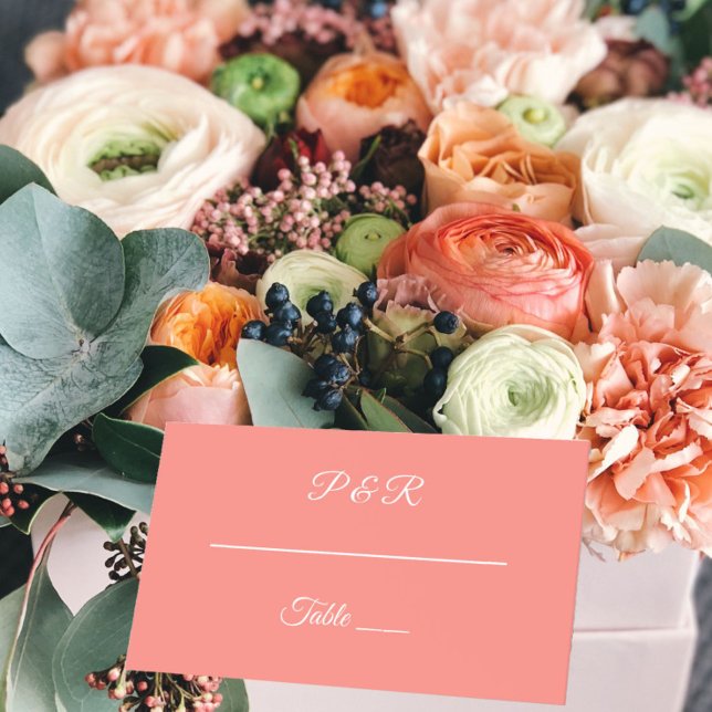 Coral Simple Stylized Script Wedding Place Card (In Situ Wedding)
