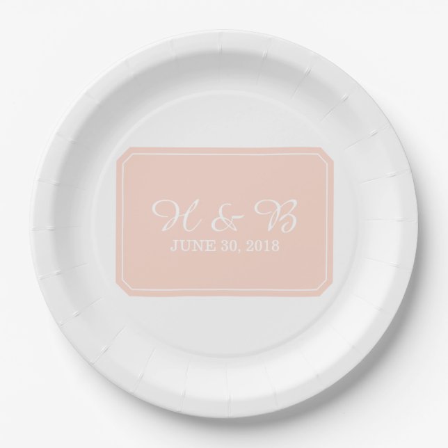 Coral Simply Elegant Wedding Paper Plates (Front)