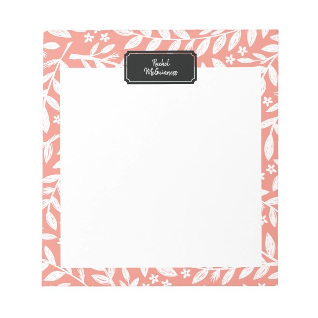 Coral Sketched Floral Personal Notepad (Front)