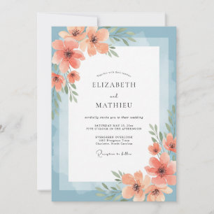 Coral Sky Poppy Wedding Invitation