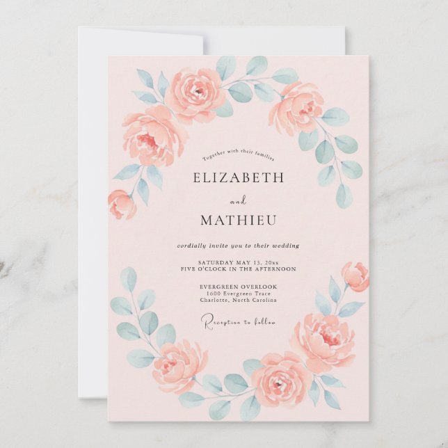 Coral Soft Blossom Romance Wedding Invitation (Front)